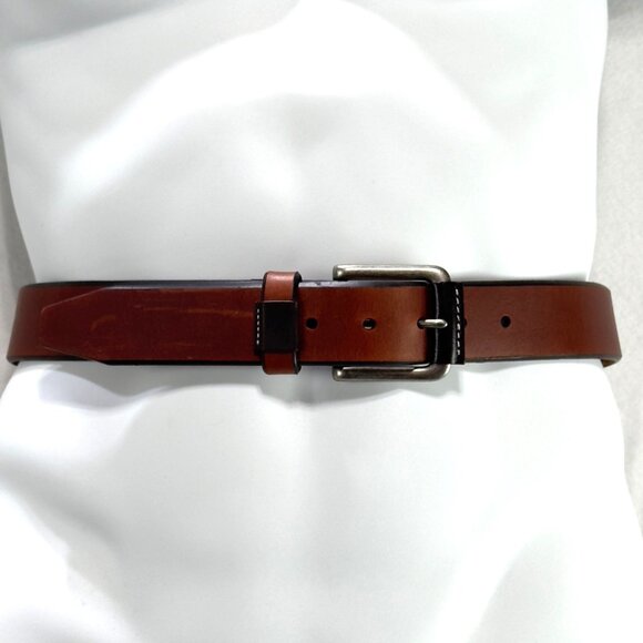 JOHNSTON & MURPHY Mens Brown Leather Belt With Silver Buckle Size 34" - Picture 1 of 10